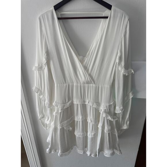 DB studio charmeuse ruffle mini dress back tie Perfect for a bride to be szL - Picture 9 of 16